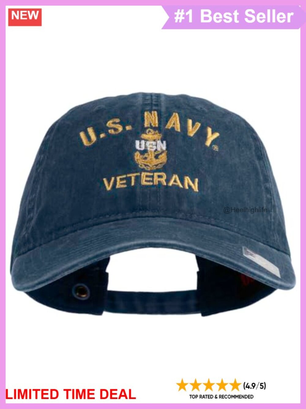USN Veteran Embroidered Washed Cotton Baseball Cap Adjustable